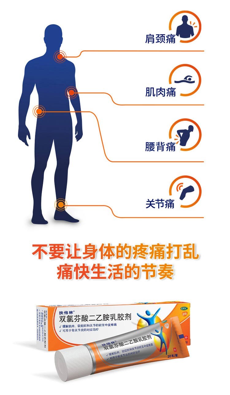 扶他林 双氯芬酸二乙胺乳胶剂50g 缓解肌肉骨关节疼痛软膏乳膏 标准