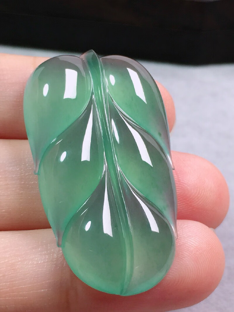 绿翠天成 翡翠高冰种树叶叶子吊坠 冰种翡翠缅甸天然a货玉石送礼男女