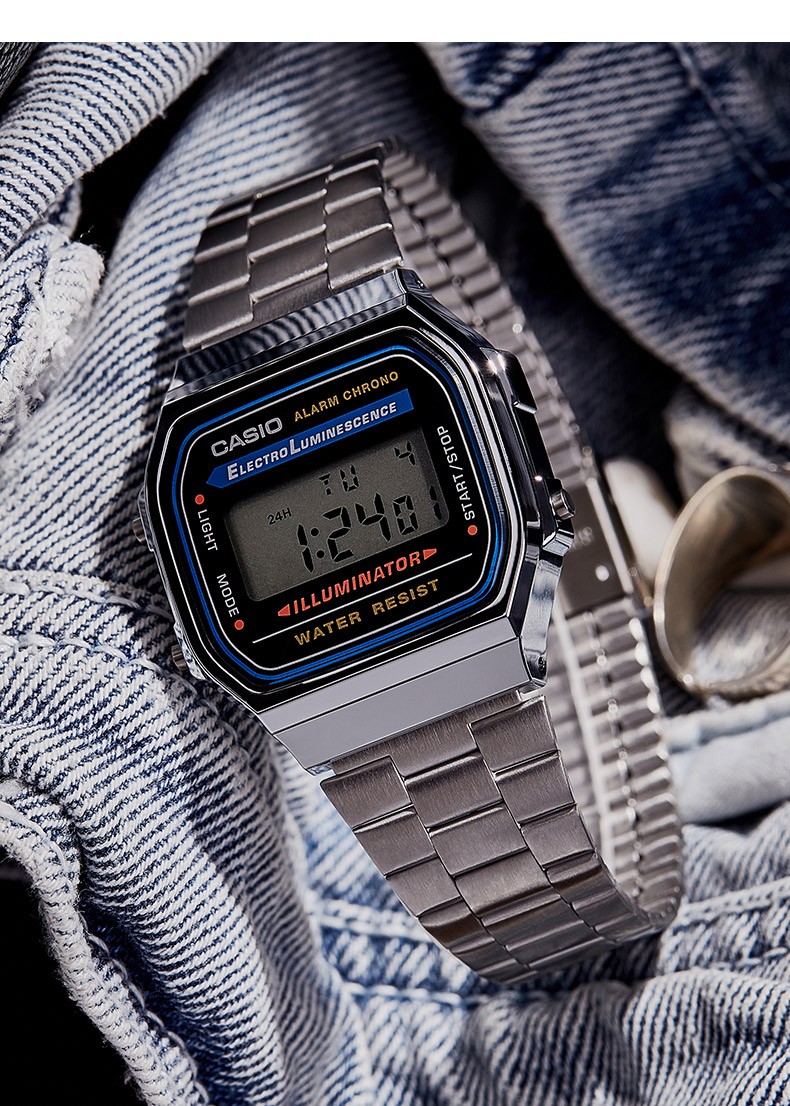 卡西欧手表casio时尚休闲复古数显银色中性防水男女方形手表a168wa1w