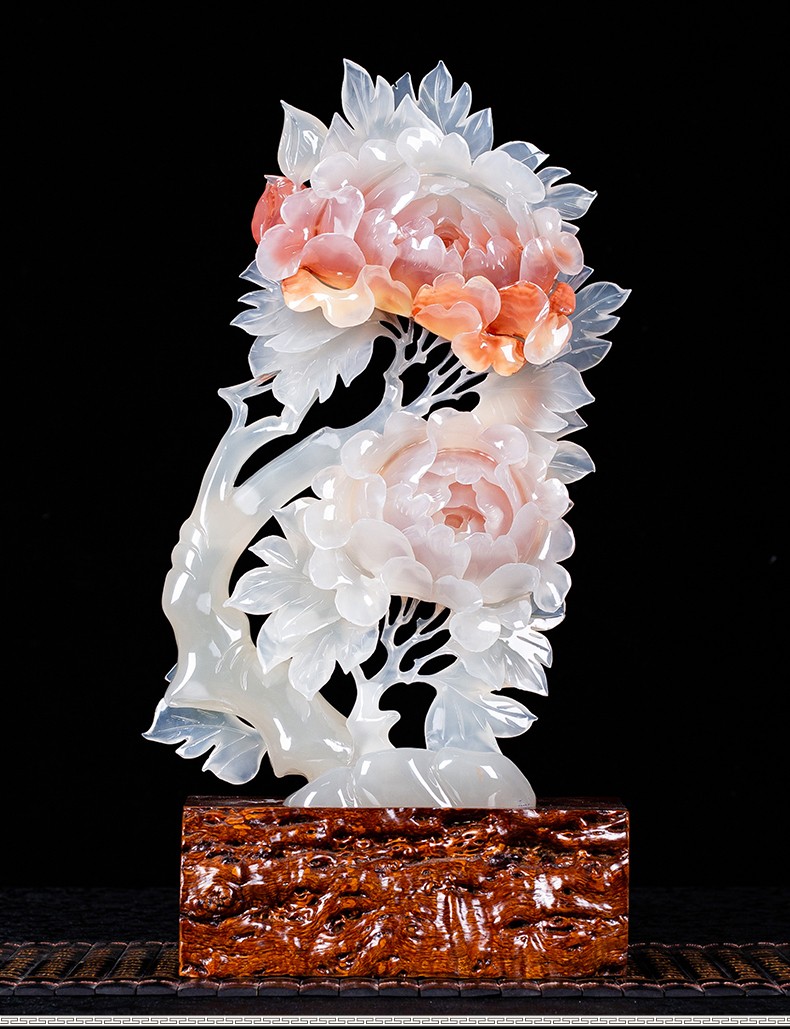 铂悦玺熙 天然玉石摆件花开富贵家居客厅酒柜展示摆放办公室摆件装饰