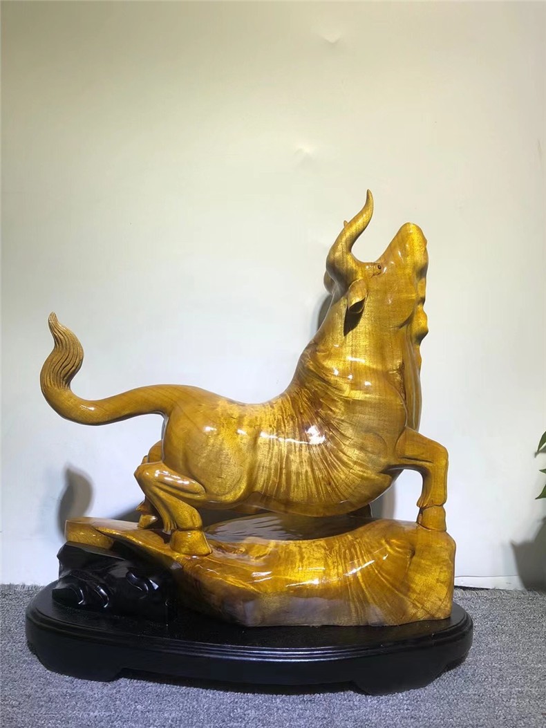 名态 金丝楠木牛气冲天大黄牛根雕艺术品小叶桢楠水波纹手工雕刻工艺