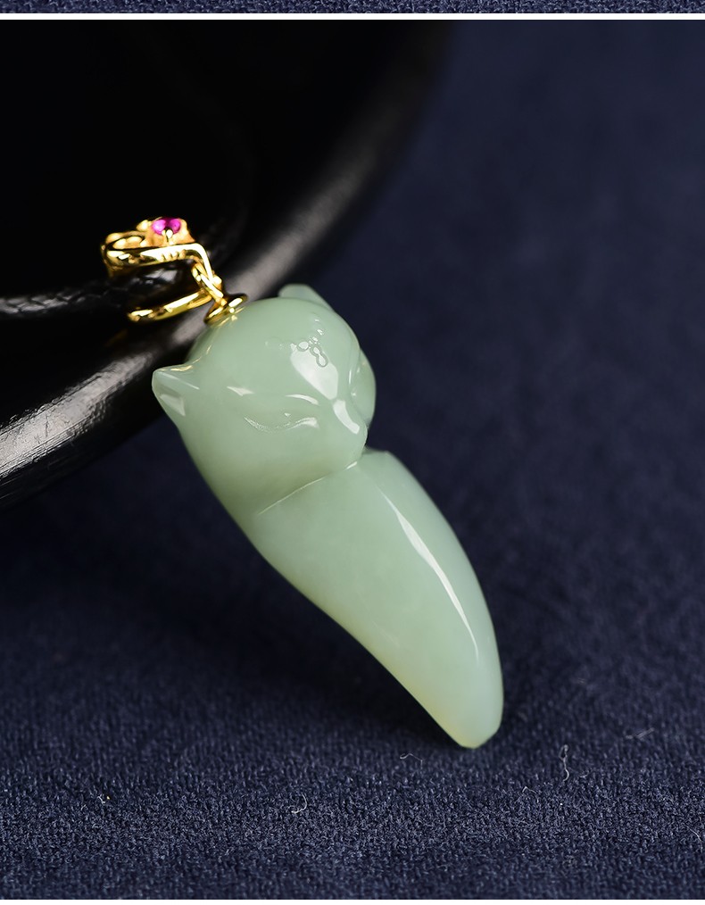 新年礼物景妍新疆和田玉狐狸玉吊坠灵狐献瑞玉佩挂件女款玉石饰品项链