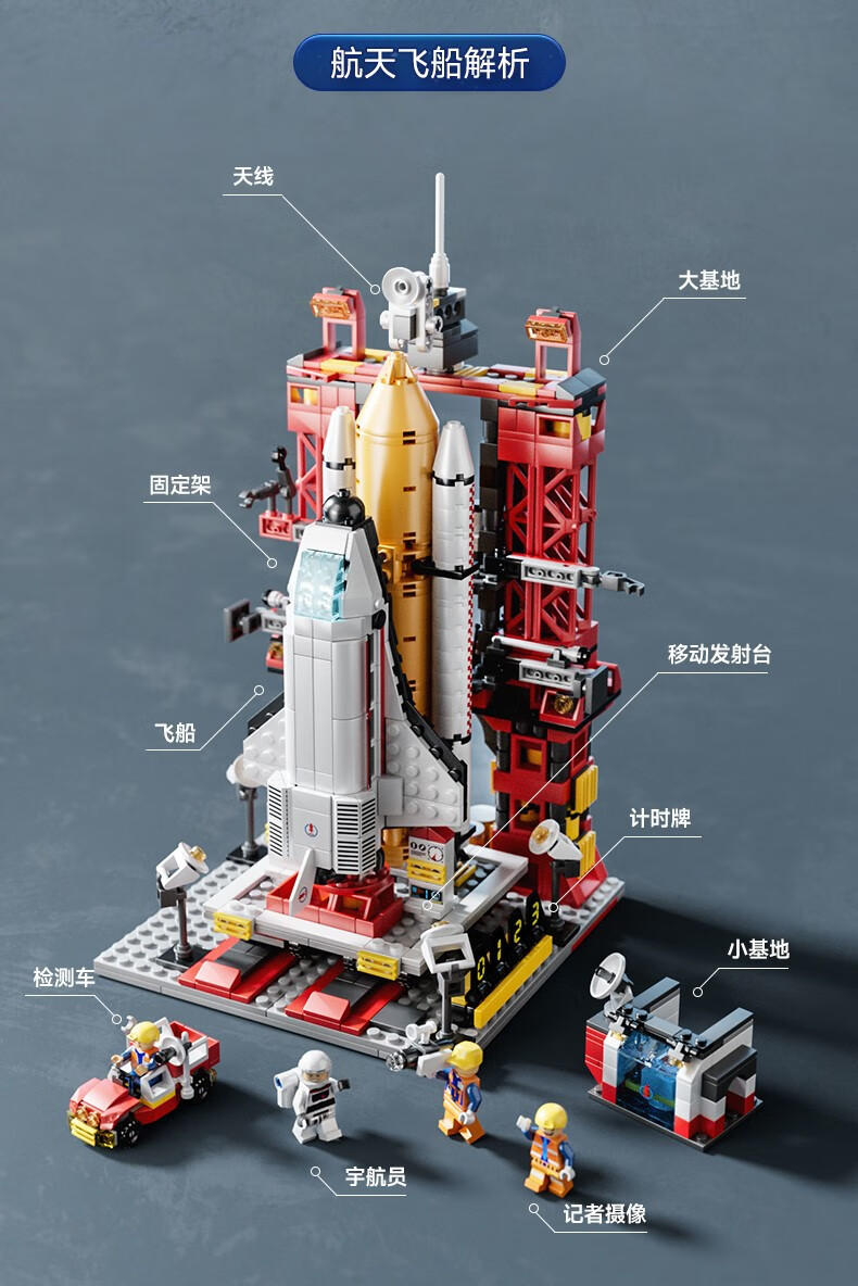 积木儿童航天飞机火箭航空航天玩具小颗粒立体拼图3-6岁发射中心模型