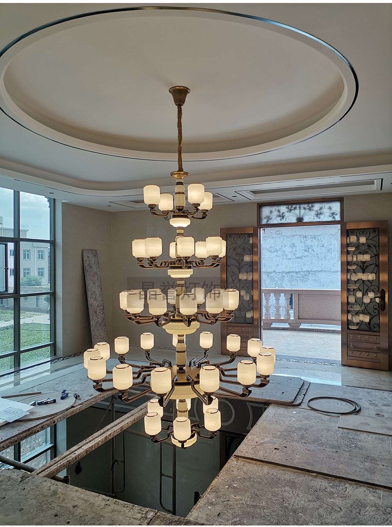 晶誉 新中式别墅大吊灯中空复式楼客厅挑空跃层现代新中式中国风防尘