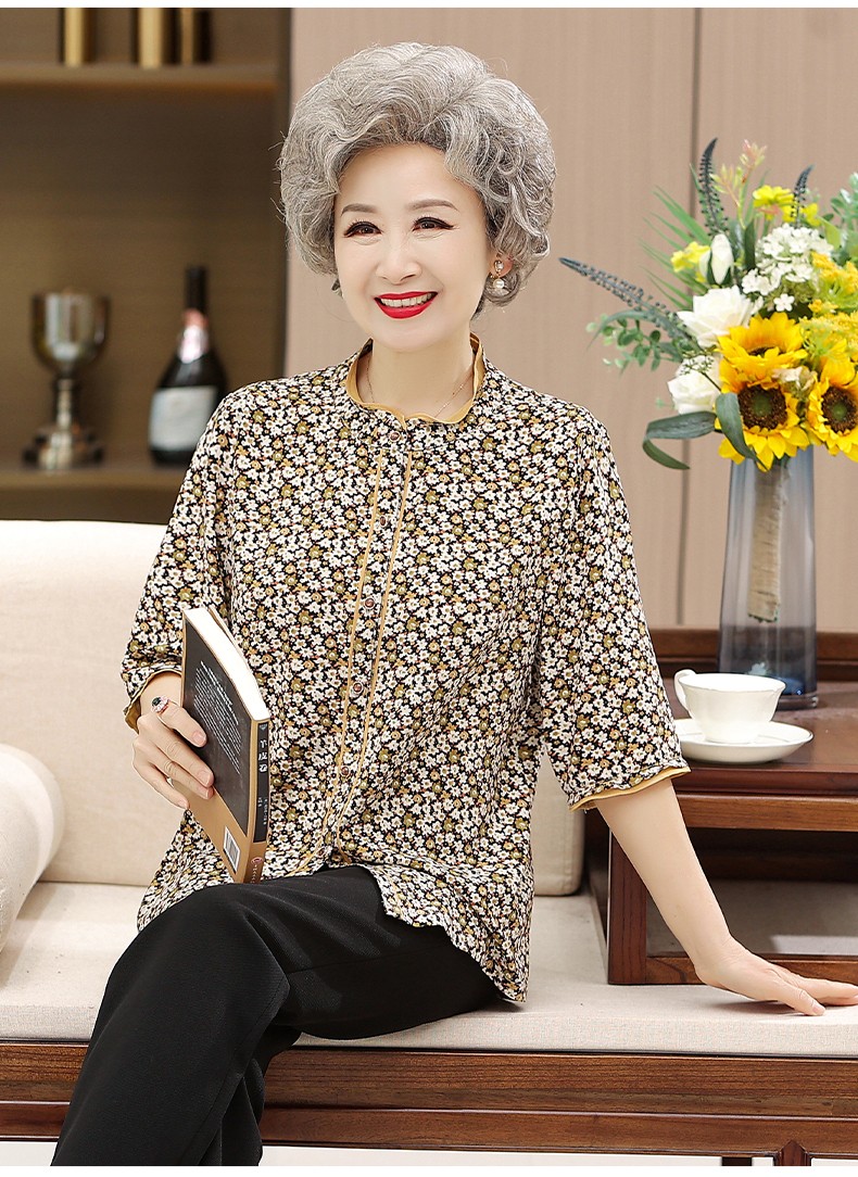 洛凌老年人女装奶奶夏装碎花衬衫大码60岁70新款老人衣服中袖妈妈春夏