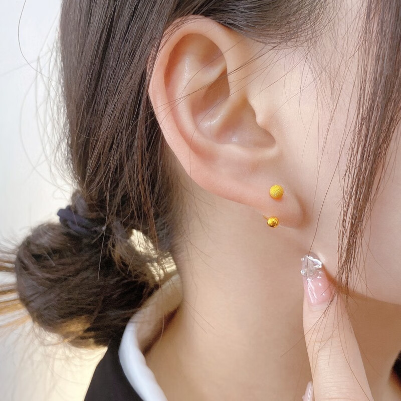 京越隆 999足金耳环女u型5g黄金耳钉小豆豆螺丝小金豆豆耳饰生日礼物