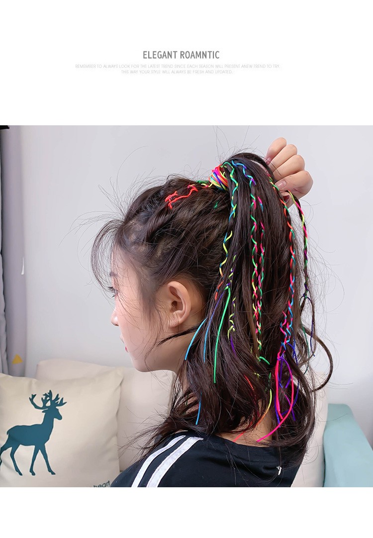 编发彩绳脏脏辫头绳七彩色编发渐变辫子民族风彩色脏脏发绳辫嘻哈儿童