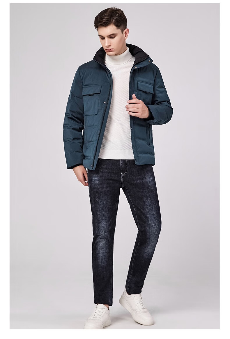 斯得雅(stava)男装保暖外套休闲男士羽绒服纯色翻领多口袋冬季新款