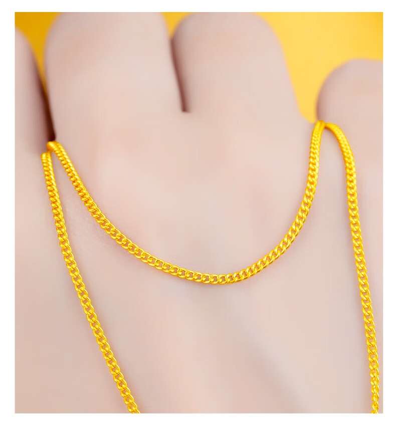 中国黄金古法足金项链女士侧身链简约百搭黄金素链 承福金系列 链长约