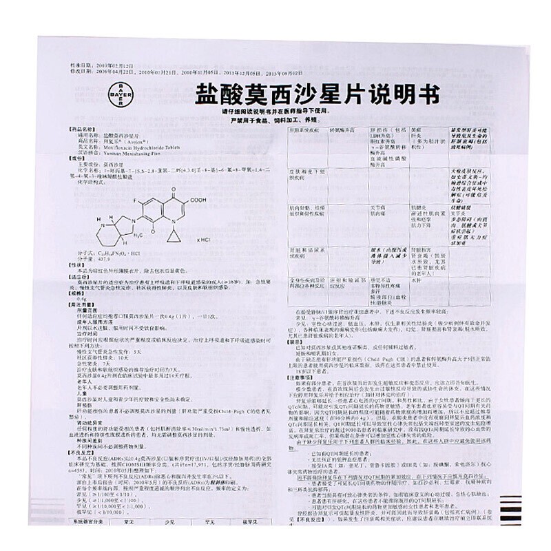 拜复乐盐酸莫西沙星片04g3片盒成人呼吸道感染慢性支气管炎及皮肤和软