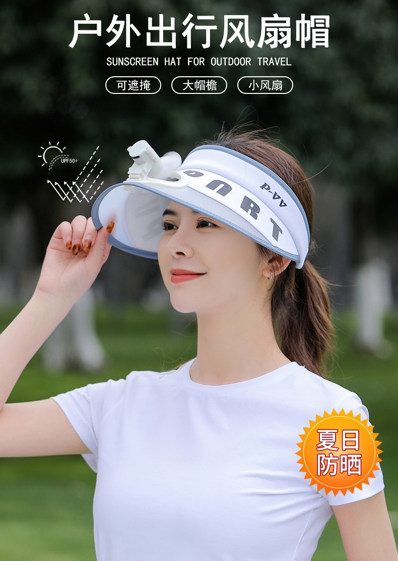 古霖帽子女多功能充电风扇帽户外骑车遮阳帽男女空顶帽遮脸防晒太阳帽