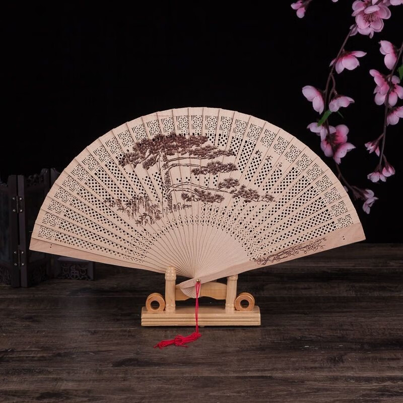 润华年 扇子古风折叠檀香木扇中国风手工木扇檀香扇折扇镂空古典女扇
