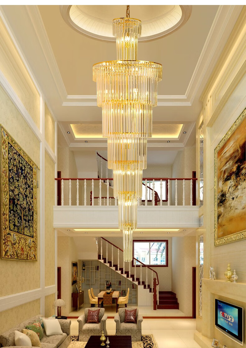 跃兴 复式楼大吊灯现代轻奢挑空客厅水晶灯别墅loft旋转中空楼梯间长