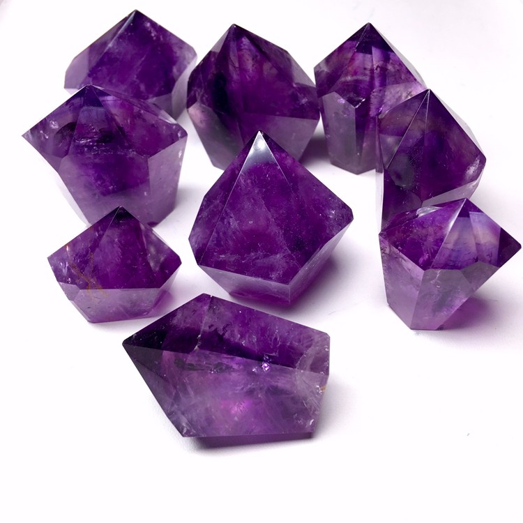 天然紫水晶原石单尖六棱柱能量疗愈石头矿消磁净化手握把玩件6070克