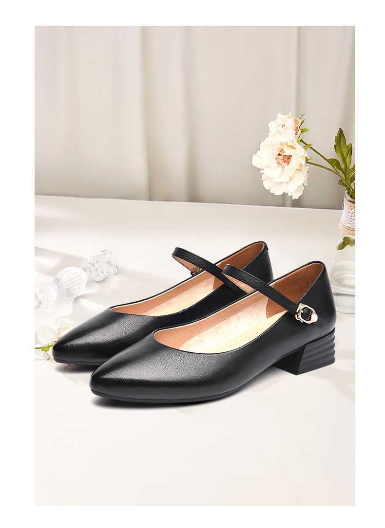 金猴女鞋2022夏季新款牛皮粗跟皮鞋女 职场通勤玛丽珍一字扣带女皮鞋