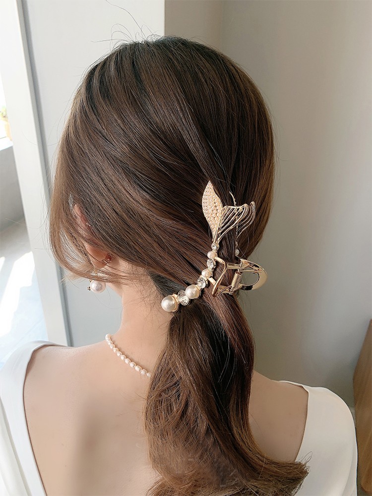 宋石匠 夹子头饰抓发夹后脑勺大号发抓夹鱼尾珍珠发卡女夏季鲨鱼夹发