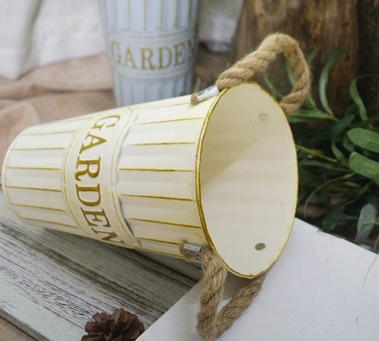 醒花桶家用橱窗花店干花鲜花插花北欧阳台店铺装饰花器 大号复古白花