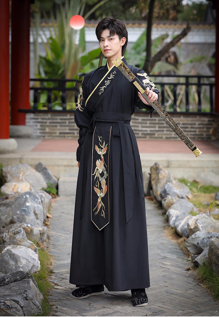 泰瑞格黑色系魏晋汉服男套装古风男士仙气古装男生大码学生5655上衣