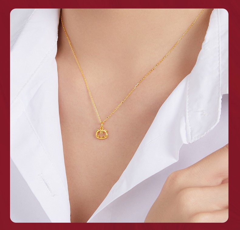 吉盟珠宝 黄金兔子吊坠足金项链q萌可爱生肖剪纸挂坠本命年项链颈饰