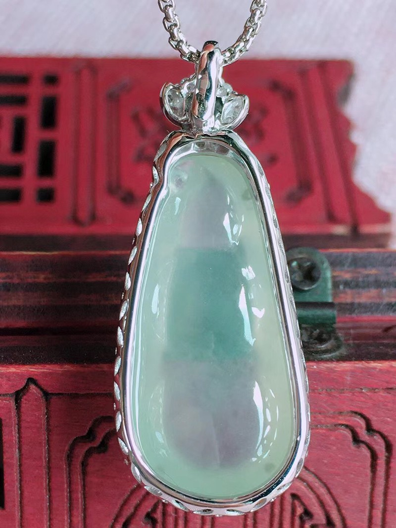 慈心缘 高冰福豆吊坠 冰种翡翠18k金镶钻缅甸天然a货玉石珠宝送礼