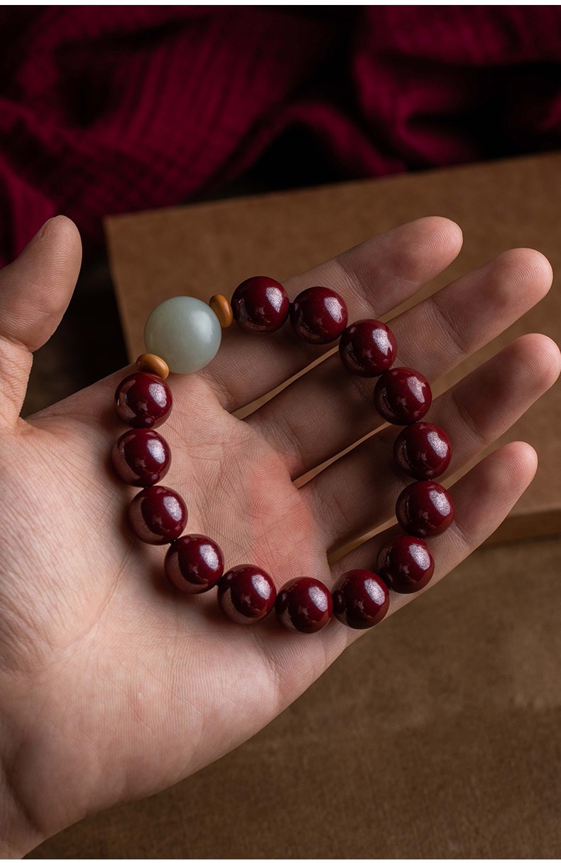 月石缘朱砂手链天然玉珠男士款手串本命年护身 和田玉朱砂手链