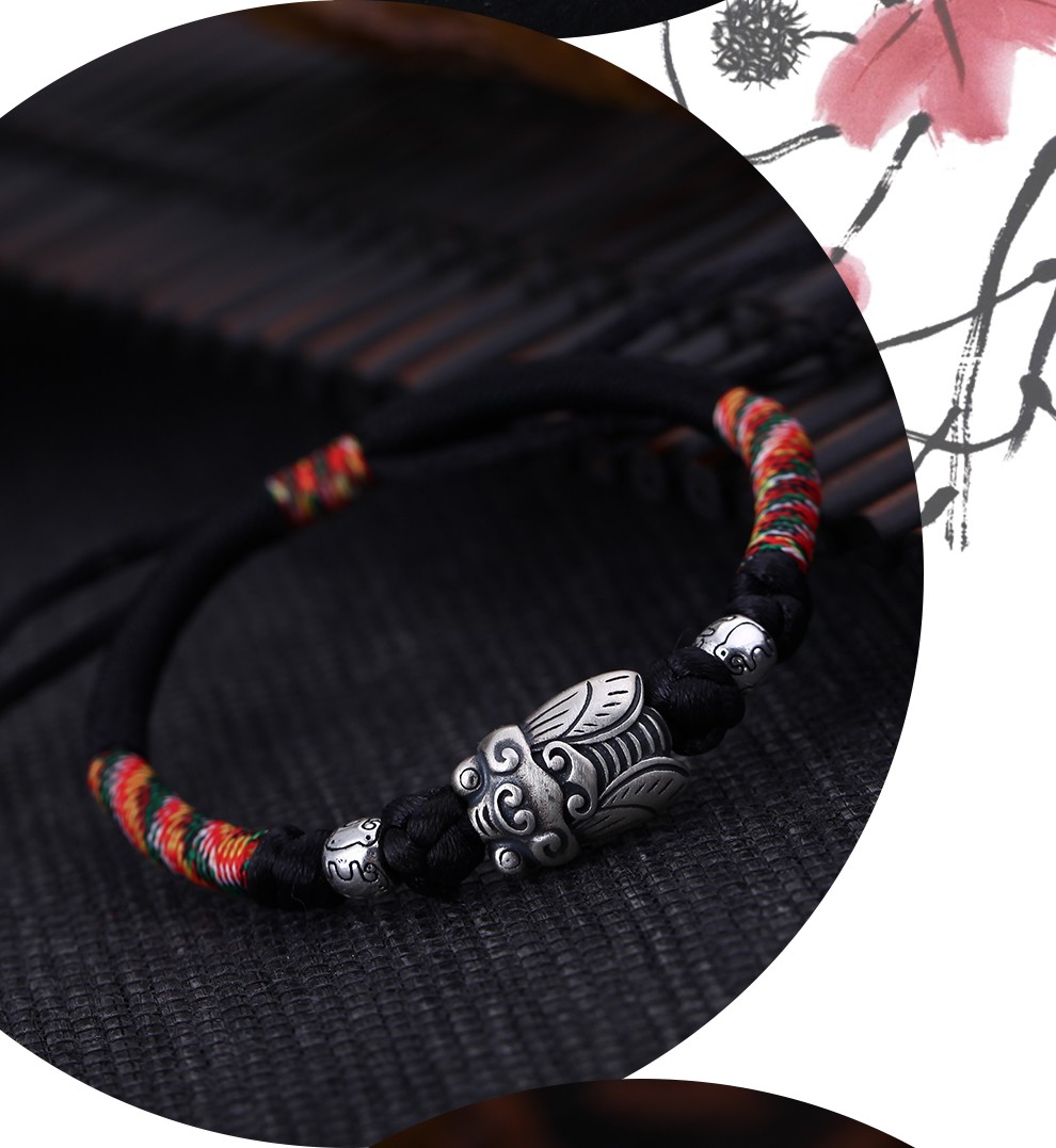 老银匠银手链925银复古民族风手工编织手绳个性时尚做旧蝉银手链节