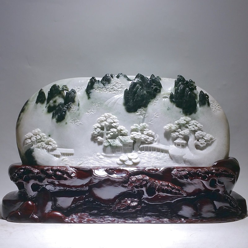 慕芳阁寿山福海天然独山玉石雕刻山子中式意境山水摆件玉雕艺术品送