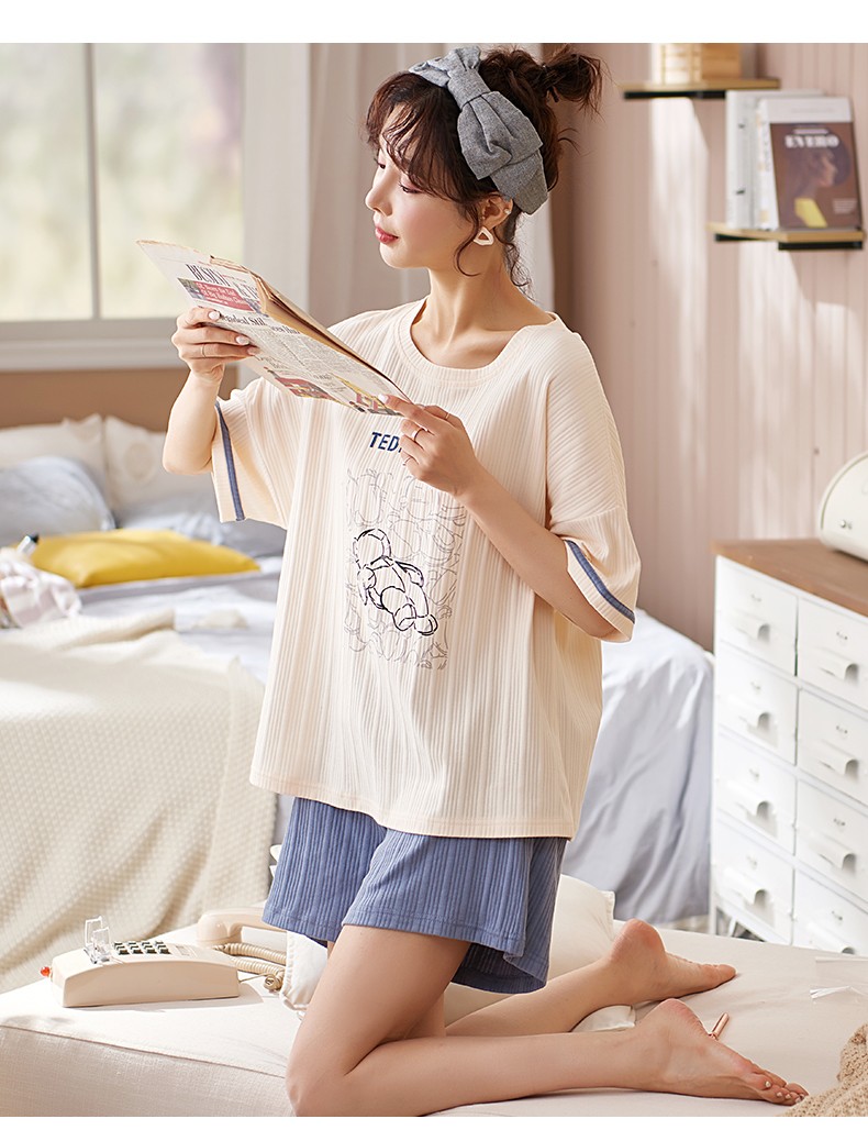 莫代尔睡衣女夏季短袖短裤休闲韩版少女可外穿女士家居服套装xl建议