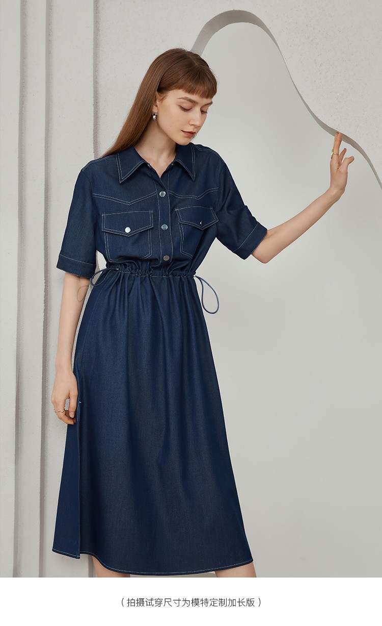 范思蓝恩气质工装风连衣裙女高腰夏季新款小众开叉裙子211866气质灰m