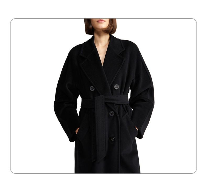 maxmara 女士main系列101801经典款双排扣羊毛大衣外套 madame 黑色