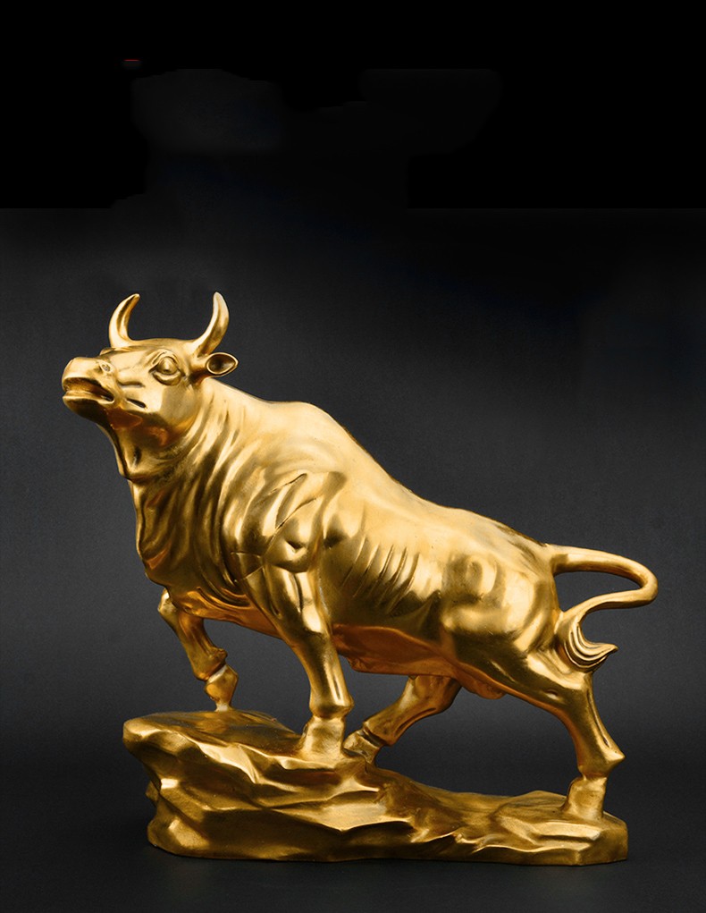 创古琪通华尔街铜牛摆件金牛气冲天工艺品办公室桌牛市全黄铜牛摆件