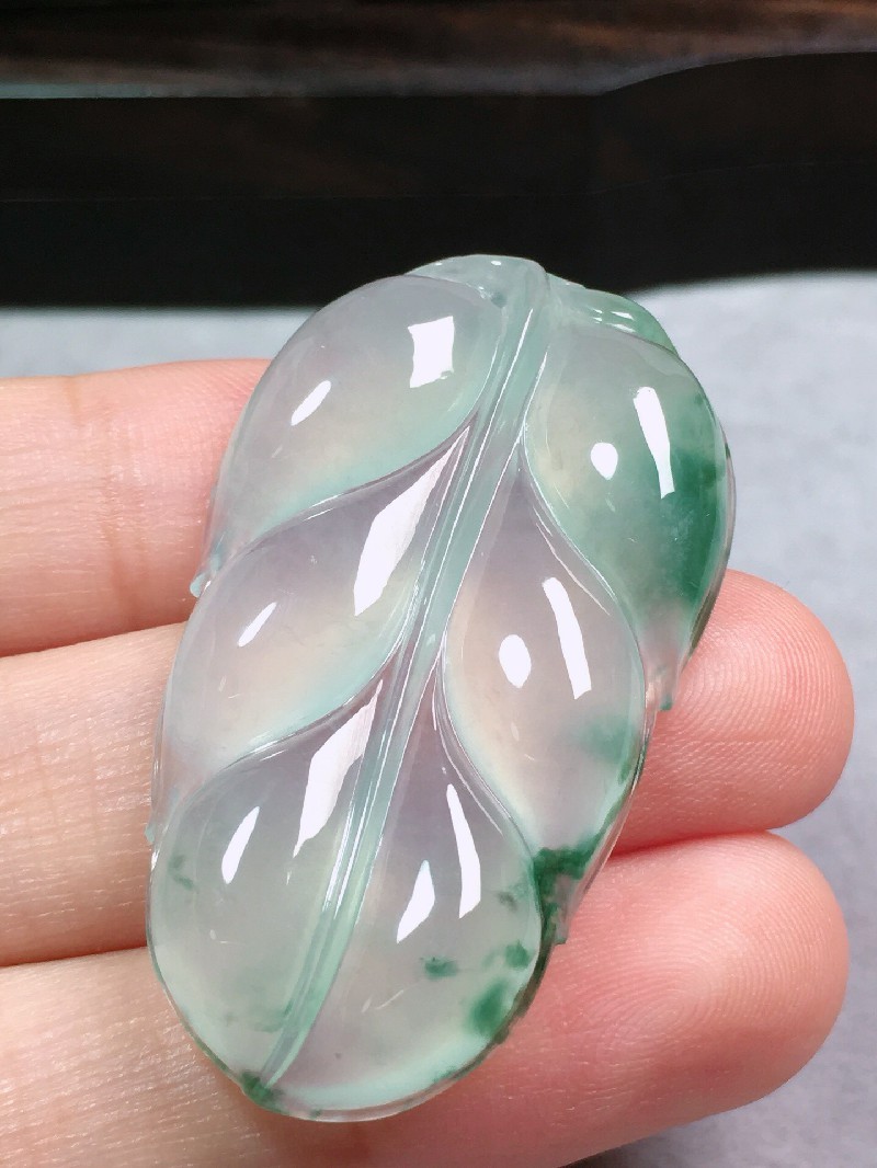 绿翠天成 翡翠冰种飘花叶子树叶吊坠 冰种翡翠缅甸天然a货玉石送礼