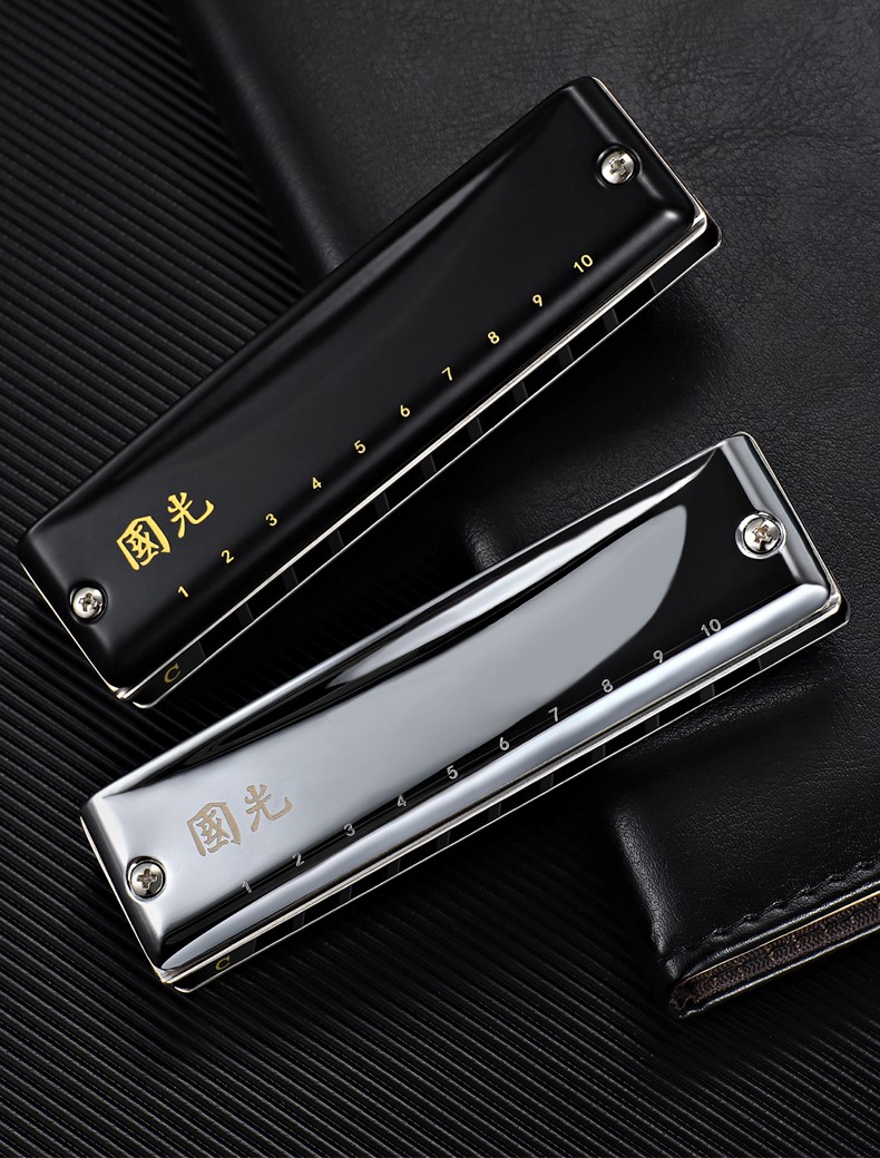国光布鲁斯口琴10孔c调十孔初学者学生男女入门蓝调专业演奏级哑光黑