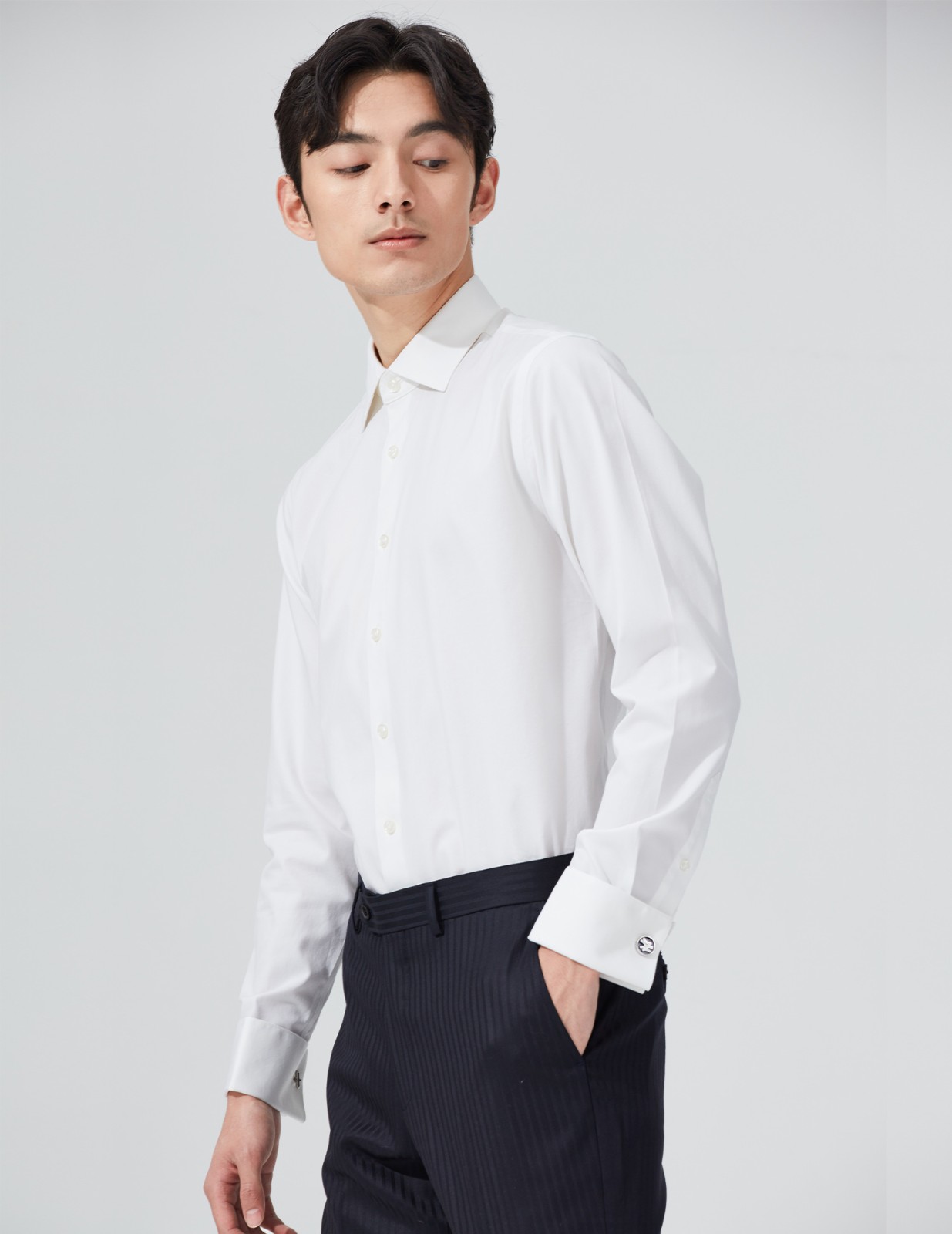 hany桑蚕丝法式衬衫男袖口袖扣高端商务正装白真丝男士西装衬衣伯威克