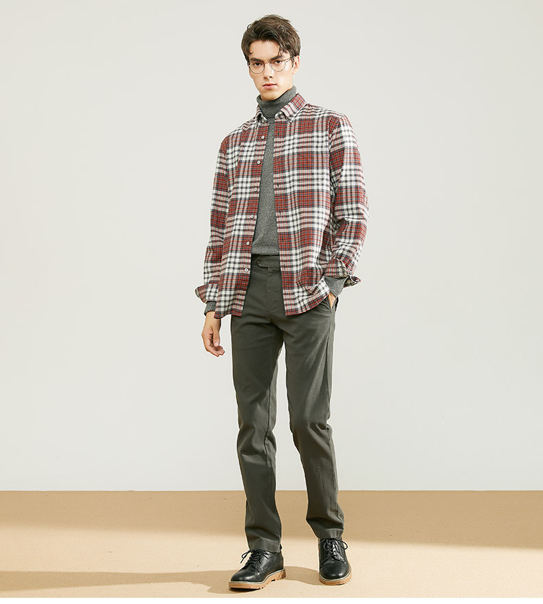 商场同款beanpole滨波2020秋冬男士英伦经典通勤格纹混色长袖衬衫灰色