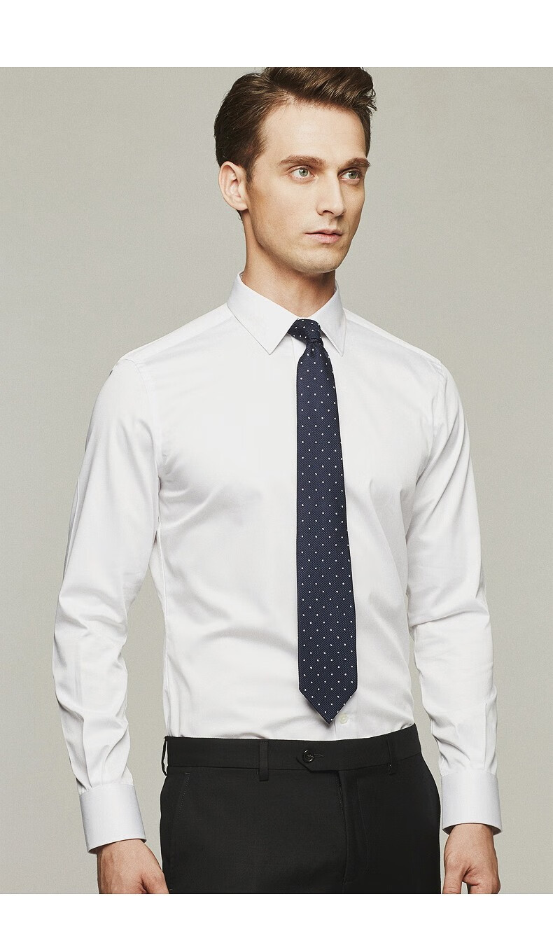 免烫fullmonty春秋长袖衬衫男士商务修身职业正装衬衣白色标准领