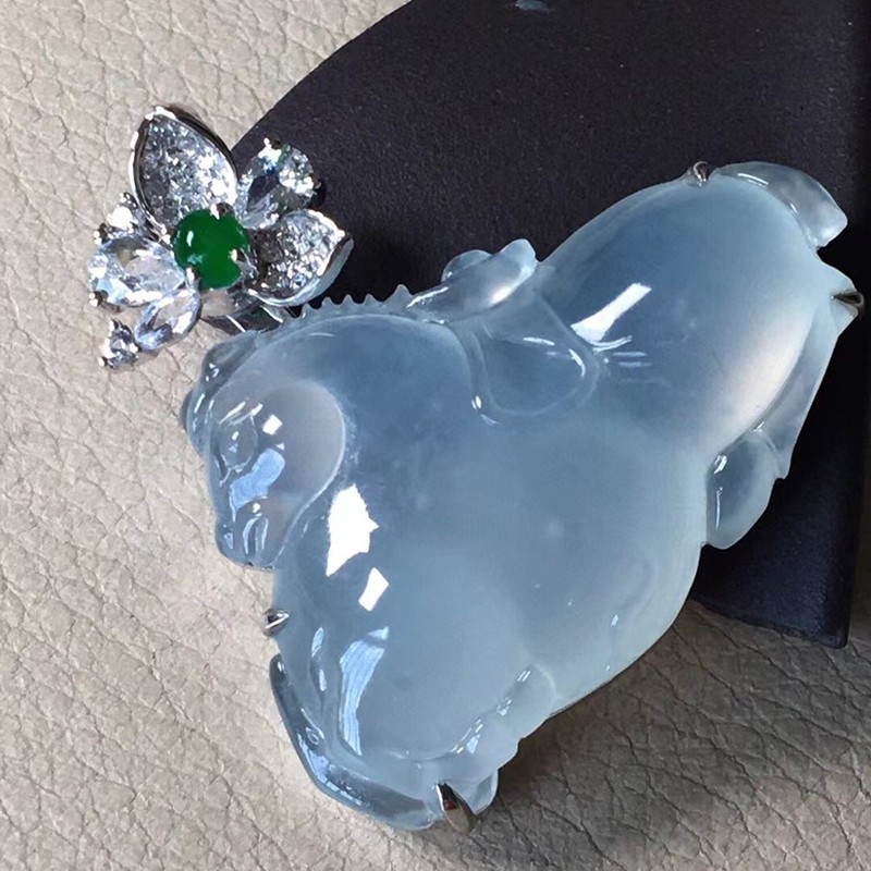 玉佳佳 翡翠高冰马上有钱吊坠 18k金镶嵌缅甸a货翡翠送礼生日礼物女款