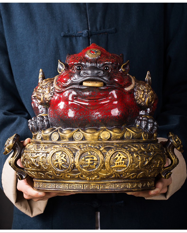 王顺手造聚宝盆摆件招财聚财金蟾三足蟾蜍开业礼品招财进宝办公室客厅