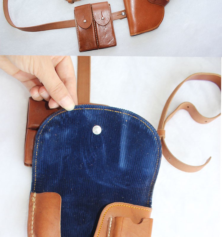 8毫米9mm54式枪套牛皮棕色黑色单肩斜背枪套弹夹套晋范 92式9mm棕色