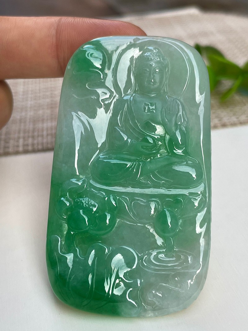 源头翡翠 翡翠大日如来佛祖吊坠 缅甸天然翡翠玉石挂件珠宝首饰项链