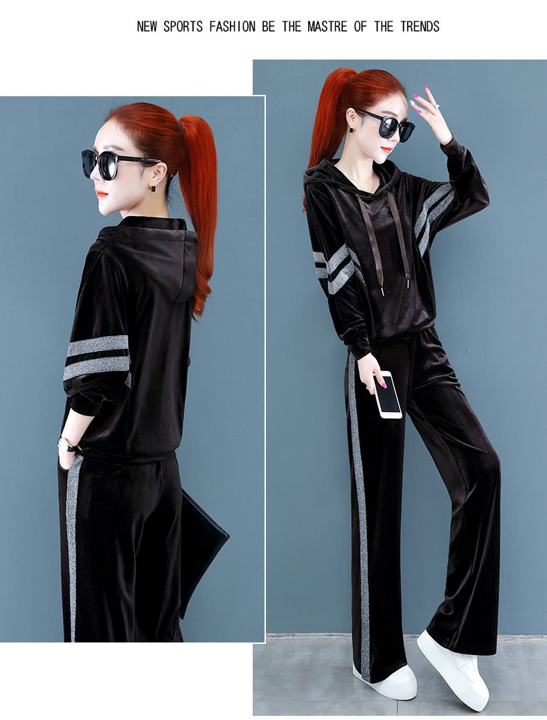bylure品牌金丝绒套装女春秋季2021年新款连帽休闲运动服三件套卫衣