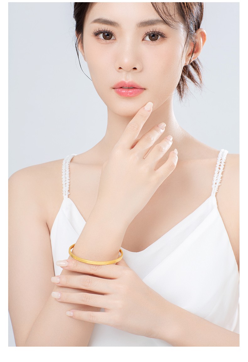 宝庆银楼黄金手镯女磨砂光圈镯子3d足金简约手环60约69g