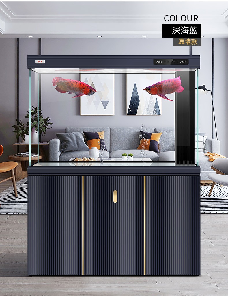 德克鱼缸水族箱大型超白玻璃底滤客厅公司定制生态锦鲤金龙鱼缸新品免