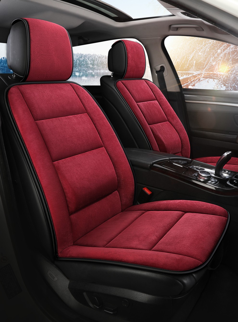 大众朗逸17181921款plus专用全包座套冬季通用汽车坐垫座椅套酒红色