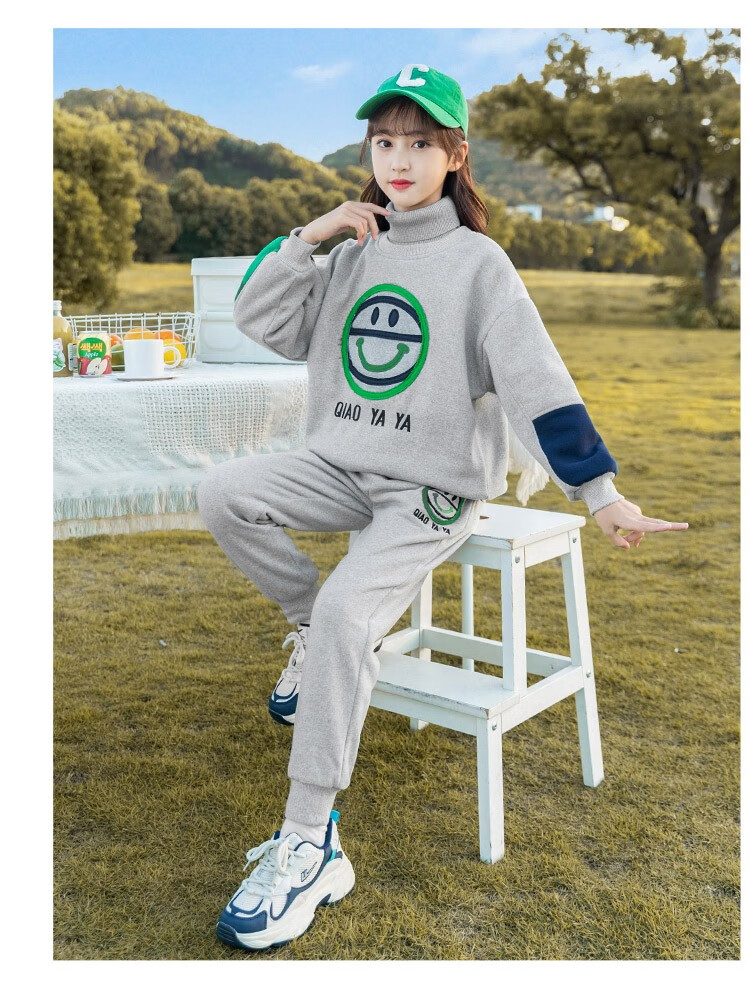 哈熙牛 儿童服装 女孩冬季加绒女童套装2022新款韩版12岁女孩衣服加厚