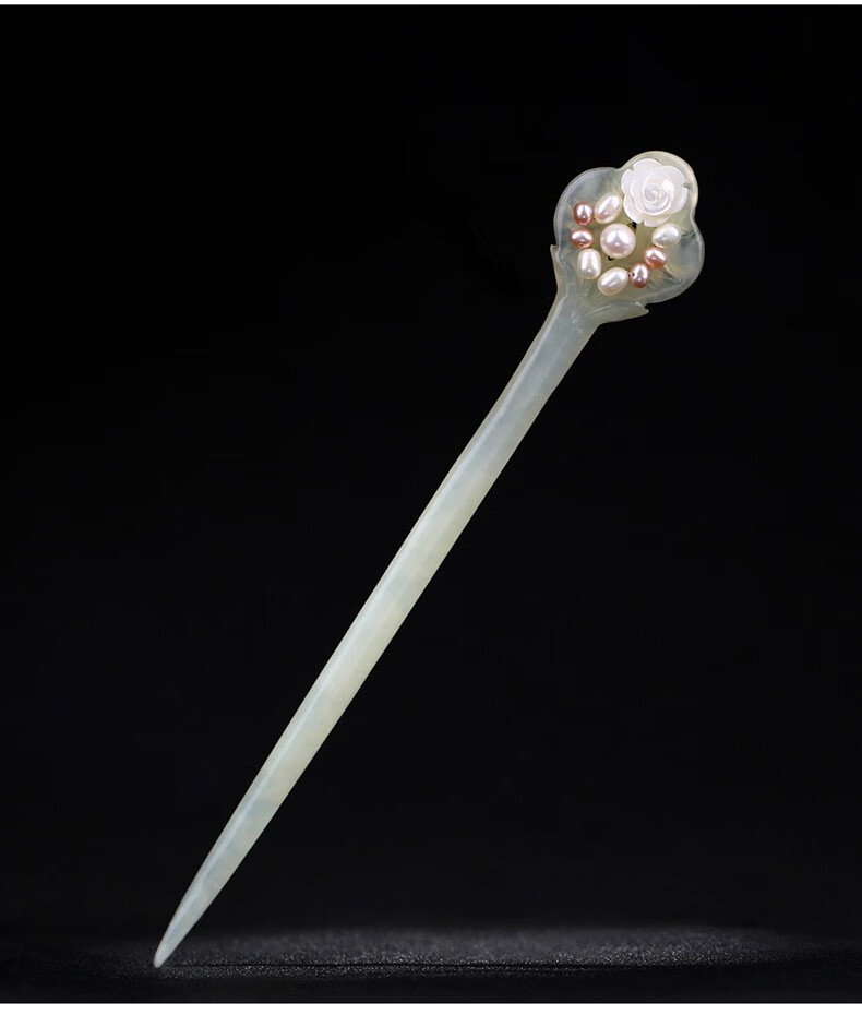 卡玛伦品牌岫玉润玉发簪古风珍珠簪子汉服多宝盘发现代简约发钗头簪送