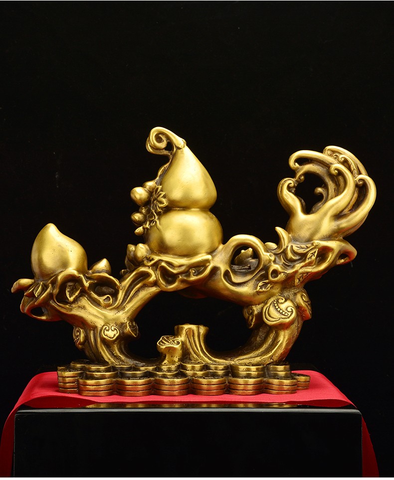 明班铜葫芦纯铜人生如意摆件百财聚宝盆福禄寿葫芦客厅办公室吉祥物