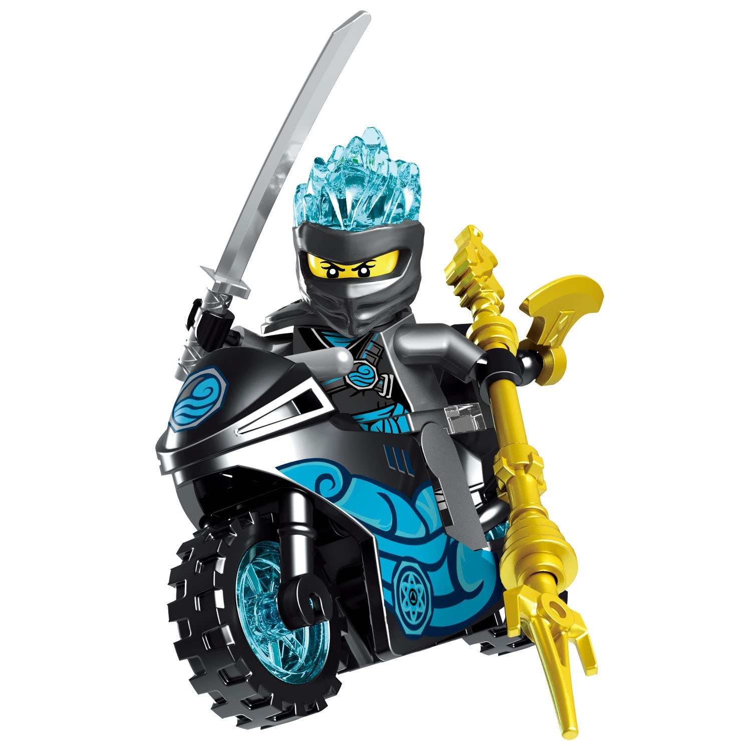 积木十二季幻影忍者人仔小人偶男孩积木拼装玩具炫酷摩托车 白紫