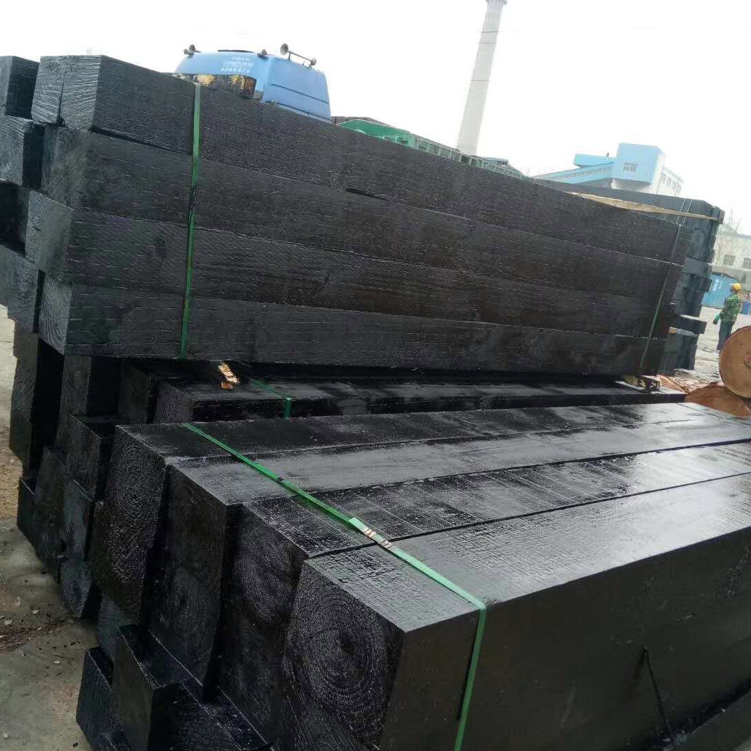 油浸防腐枕木吊车支腿垫木火车道铁路轨道落叶松桥梁木头原木定制10根