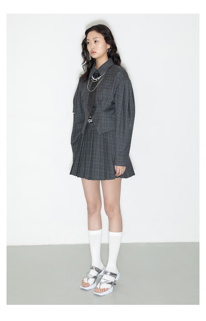 revan芮范2021春季领带学院风格纹衬衫彩格s36